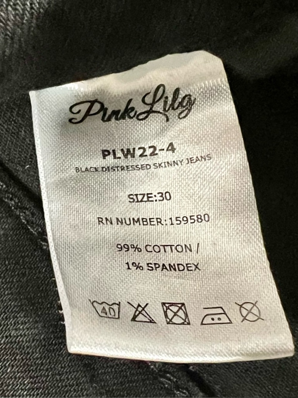 Pink Lily Black Distressed Skinny Jeans Size 30 - Picture 3 of 4